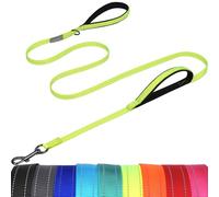 VIVAGLORY Dog Lead Twingrip Double Handle Dog Lead, Leash with Traffic Handle & 2 Loop for Walking & Training, Traffic Control Reflective Heavy Duty for Puppy Pet, 1.8m x 1.4cm, Bright Yellow