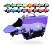 VIVAGLORY Front Float Dog Life Jacket, Dog Buoyancy Aid for Swimming & Boating, Life Vest with Chin Float & Handle, Ripstop & Buoyancy for Doggy, S, Purple