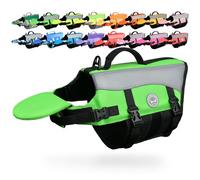 VIVAGLORY Front Float Dog Life Jacket, Dog Buoyancy Aid for Swimming & Boating, Life Vest with Chin Float & Handle, Ripstop & Buoyancy for Doggy, M, Bright Green