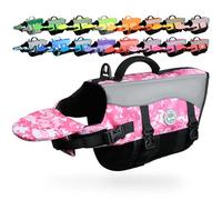 VIVAGLORY Front Float Dog Life Jacket, Dog Buoyancy Aid for Swimming & Boating, Life Vest with Chin Float & Handle, Ripstop & Buoyancy for Doggy, S, Camo Pink
