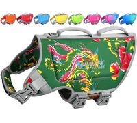 VIVAGLORY High Buoyancy Dog Life Jacket, Swim Vest with Handle, Dog Life Jacket for Swimming & Boating, Buoyancy for Doggy, XL, Northeast Florals-Green