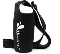 VIVAGLORY Neoprene Water Bottle Carrier, Water Bottle Holder for Walking & Running, Carrier with Adjustable Shoulder Strap, Crossbody & Over The Shoulder, L, Black