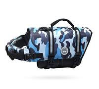 VIVAGLORY Rip Stop Dog Life Jacket, Buoyancy Aid with Handle, Buoyancy for Doggy, Dog Life Jacket for Swimming & Boating, XS, Camo Blue