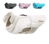 VIVAGLORY Softpad Dog Fleece Jumper, Dog Fleece for Fall & Spring, Coat with Harness Hole, Reflective Light Weight Soft Easy On Adjustable, L, Beige