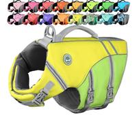 VIVAGLORY Sports Style Dog Life Jacket, Dog Buoyancy Jacket for Swimming & Boating, Ripstop & Buoyancy for Doggy, Life Vest with Handle, M, Yellow Grey