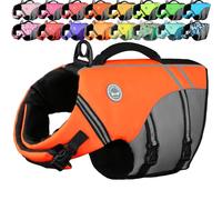 VIVAGLORY Sports Style Dog Life Jacket, Dog Buoyancy Jacket for Swimming & Boating, Ripstop & Buoyancy for Doggy, Life Vest with Handle, L, Bright Orange