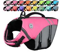 VIVAGLORY Sports Style Dog Life Jacket, Dog Buoyancy Jacket for Swimming & Boating, Ripstop & Buoyancy for Doggy, Life Vest with Handle, S, Pink