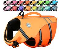 VIVAGLORY Sports Style Dog Life Jacket, Dog Buoyancy Jacket for Swimming & Boating, Ripstop & Buoyancy for Doggy, Life Vest with Handle, S, Dark Orange
