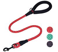 VIVAGLORY Strong Rope Dog Lead, with Thick Neoprene Padded Handle and Highly Reflective Threads, Walking Training Leash Lead for Medium Large Dogs That Pull, Red, 120 x 1.2 cm