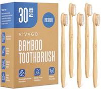 VIVAGO Bamboo Toothbrushes Medium Bristles 30 Pack - BPA Free Medium Bristles Toothbrushes for Adults - Eco-Friendly, Natural Wooden Toothbrush
