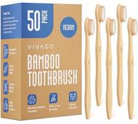 VIVAGO Bamboo Toothbrushes Medium Bristles 50 Pack - BPA Free Medium Bristles Toothbrushes for Adults - Eco-Friendly, Natural Wooden Toothbrush