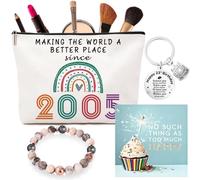 VivaJoy 21st Birthday Gifts for Women: Exquisite Makeup Bag & Pink Stone Bracelet Set with Blessing Card & Keychain - Perfect for Daughter, Best Friend or Sister