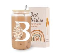 VivaJoy A-Z Initial Personalised Birthday Gifts for Women - Monogrammed Gifts for Women,Initial Letter B,Glass Cups with Lids Straws, Christmas or Birthday Gifts for Her,Mum,Friend,Sister（Letter-B）