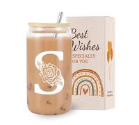 VivaJoy A-Z Initial Personalised Birthday Gifts for Women - Monogrammed Gifts for Women,Initial Letter S,Glass Cups with Lids Straws, Funny Christmas or Birthday Gifts for Her,Mum,Friend,Sister