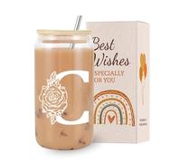 VivaJoy A-Z Initial Personalised Birthday Gifts for Women - Monogrammed Gifts for Women,Initial Letter C,Glass Cups with Lids Straws, Funny Christmas or Birthday Gifts for Her,Mum,Friend,Sister