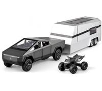 VivaJoy Cybertruck-Inspired 1:32 Diecast Pickup with Camper Trailer, Dark Gray Alloy Pull Back Vehicle Model for Display and Gifting