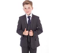 Vivaki Boys Suit Grey Check Paisley Lining Formal Wedding Pageboy Party Prom 5pc Suit (12/13 Years)