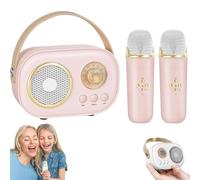 VivaMic Portable Kids Karaoke Fun Set,Mini Karaoke Machine Portable Bluetooth Speaker 2 Wireless Microphone,6 Sound Modes & FM Radio,Retro Home Karaoke Machine for Girls Boys Adults Family Party (B)