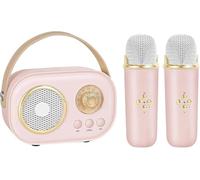 Vivamic Portable Kids Karaoke Fun Set,Mini Karaoke Machine with 2 Wireless Microphones,Retro Portable Bluetooth Speaker,A Variety of Sound Effects,for Home Party Birthday (Pink)