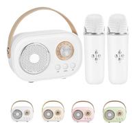 VivaMic Portable Kids Karaoke Fun Set, VivaMic Mini Karaoke Machine with 2 Wireless Microphones, Portable Bluetooth Speaker for Girls Boys 3+ Years Birthday Home Party (White)