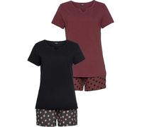 Vivance Dreams Pack of 2 Short Pyjamas Black / Burgundy Print