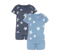 Vivance Dreams Pack of 2 Star Print Shorty Pyjamas Light Blue / Navy