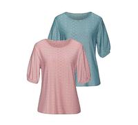 Vivance Pack of 2 Broderie Anglaise Blouses Rose / Mint