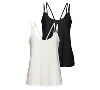 Vivance Pack of 2 Broderie Anglaise Spaghetti Strap Tops Cream / Black