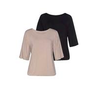 Vivance Pack of 2 Ruffle Sleeve T-Shirts Sand/black