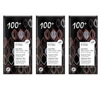 Vivani 100% Dark Chocolate Bar 80g x 3 Pack | Extra Dark Chocolate with Cocoa Nibs | Vegan Friendly | Rich & Intense Cocoa