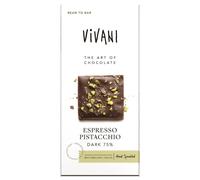 Vivani Organic 75% Dark Chocolate with Espresso & Pistacchio 80g