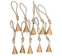 Vivanta 10 Pcs Rustic Gold Metal Cow Bells with Jute Rope 2"- Small Jingle Bells for Crafting, Cone Bells for Crafts, Christmas Bells Ornaments, Witch Bells, Vintage Boho Decor, Sleigh Bells Witches