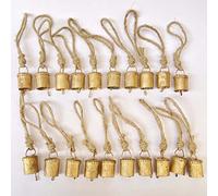 Vivanta 20 Pcs Rustic Gold Bells for Crafts, Vintage Christmas Decor, Small Jingle Bells, Witch Bells, Mini Cow Bells, Antique Hanging Metal Ornaments with Jute Rope Wind Chime - Boho Farmhouse Décor