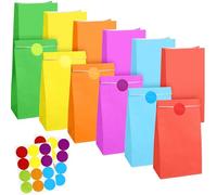 Vivantia 12 Pcs Vibrant Rainbow Kraft Bags with 24 Stickers - 6 Multicolor Hues - 2 Pcs Per Color-Paper Bag for Kids Birthday/Pride/Christmas Parties, 5.1 x 3.1 x 9.4 Inch, Rainbow Party Bags