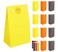 Vivantia 12 Pieces Fall Kraft Paper Bags with 24 Stickers Autumn Orange Yellow Small Gift Bags Sweet Candy Goodie Party Favor Bag for Fall Tanksgiving Birthday Wedding Party Supplies, Autumn Color