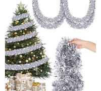 Vivantia 12M Tinsel Garland Metallic Twist Tinsel 9CM Thick Garland Hanging Decorations for Tree Wreath Wedding Events Party Supplies (Silver)