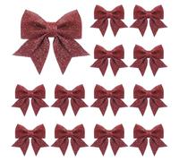 Vivantia 15 Pieces Burgundy Glitter Tree Bows Decorations 14 x 14 cm Foam Sequin Bow Ties for Tree Wreaths Garland Holiday Party Home Decor
