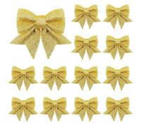 Vivantia 15 Pieces Gold Glitter Tree Bows Decorations 14 x 14 cm Foam Sequin Bow Ties for Tree Wreaths Garland Holiday Party Home Decor
