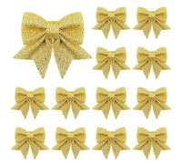Vivantia 15 Pieces Gold Glitter Tree Bows Decorations 17 x 12 cm Foam Sequin Bow Ties for Tree Wreaths Garland Holiday Party Home Decor