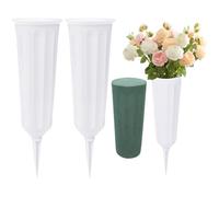 Vivantia 2 Pieces Grave Vases with Spikes & Floral Foam Cemetery Vases Graveside Flowers Holder Graves Flower Vase for Grave Yard Lawn Memorial Garden Decor (White)