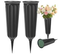 Vivantia 2 Pieces Grave Vases with Spikes & Floral Foam Cemetery Vases Graveside Flowers Holder Graves Flower Vase for Grave Yard Lawn Memorial Garden Decor (Black)