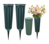 Vivantia 2 Pieces Grave Vases with Spikes & Floral Foam Cemetery Vases Graveside Flowers Holder Graves Flower Vase for Grave Yard Lawn Memorial Garden Decor (Green)