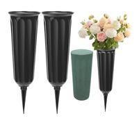Vivantia 2 Pieces Grave Vases with Spikes & Floral Foam Cemetery Vases Graveside Flowers Holder Graves Flower Vase for Grave Yard Lawn Memorial Garden Decor (Black)