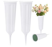 Vivantia 2 Pieces Grave Vases with Spikes & Floral Foam Cemetery Vases Graveside Flowers Holder Graves Flower Vase for Grave Yard Lawn Memorial Garden Decor (White)
