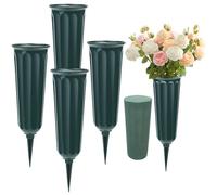 Vivantia 4 Pieces Grave Vases with Spikes & Floral Foam Cemetery Vases Graveside Flowers Holder Graves Flower Vase for Grave Yard Lawn Memorial Garden Decor (Green)