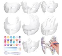 Vivantia 40 Pieces DIY White Paper Masks Half Face Masquerade Mask Blank Hand Painted Graffiti Masks with Tether Acrylic Paint Brushes Mardi Gras Party Mask for Halloween Carnival Cosplay Parties