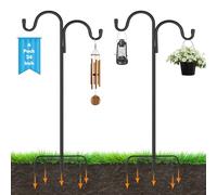 Vivantia 6 Pack 24 Inch Adjustable Double Shepherds Hooks for Outdoor 2 Sided Bird Feeder Poles with 5 Prong Base Heavy Duty Metal Garden Hook for Hanging Flower Basket Lantern Plants Bird Nests Decor