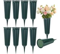 Vivantia 8 Pieces Grave Vases with Spikes & Floral Foam Cemetery Vases Graveside Flowers Holder Graves Flower Vase for Grave Yard Lawn Memorial Garden Decor (Green)