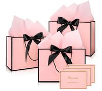 Vivantia Medium Gift Bags Set 3 Pack Pink Paper Gift Bag with Black Edge Greeting Cards Ribbons Tissue Papers Present Bags with Handles for Gift Wrapping Birthday Wedding Baby Shower
