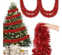Vivantia Red Christmas Snowflake Tinsel Garland, 39 Ft (12M) Long and 3.5 Inches (9CM) Thick Xmas Metallic Twist Tinsel Garlands for Christmas Tree Decoration Supplies